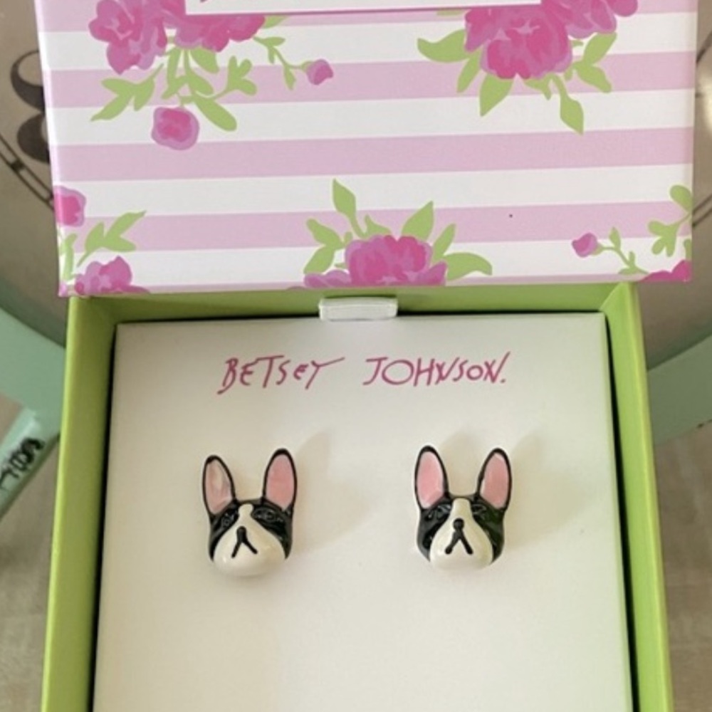 Betsey Johnson French Bulldog earrings (NIB)